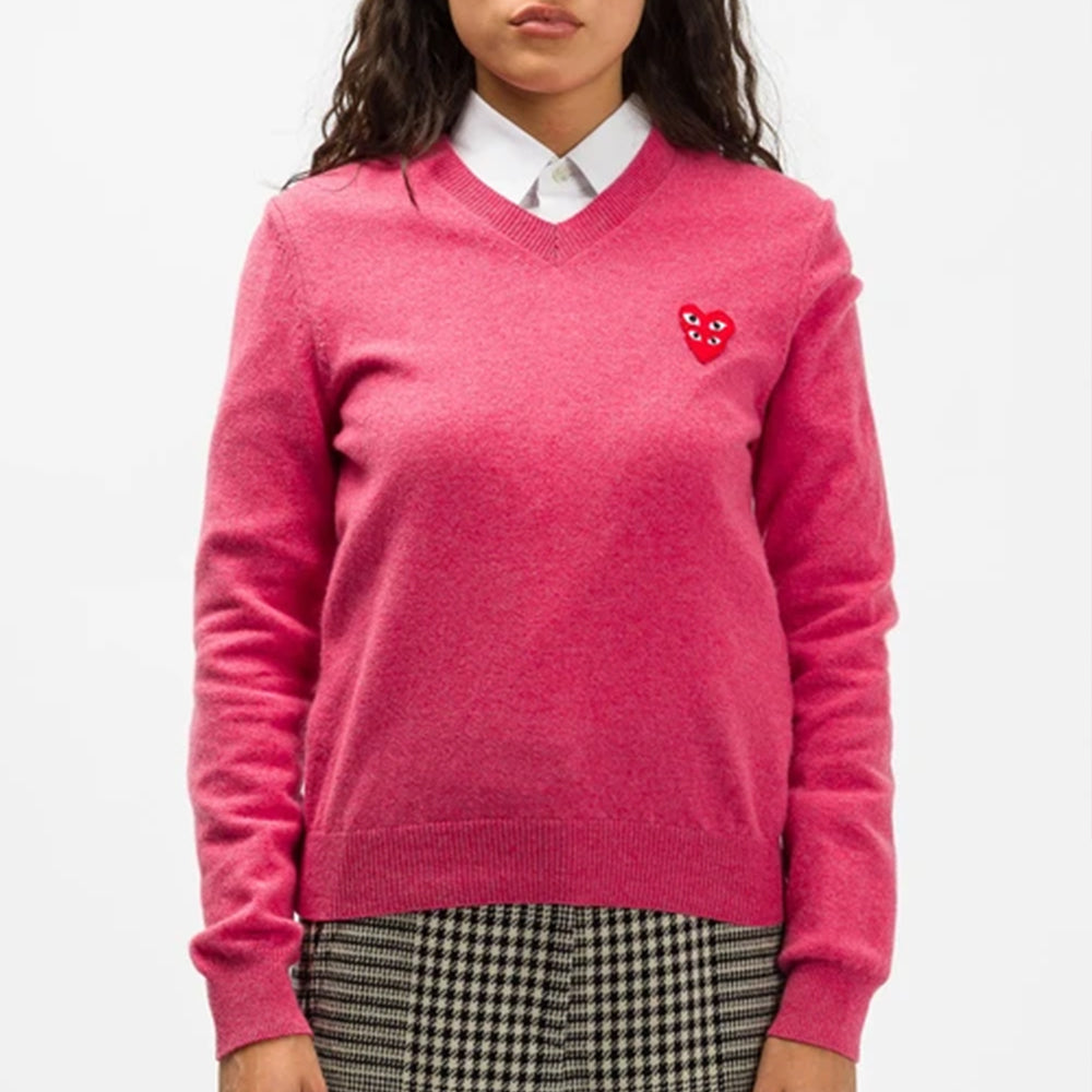 (WMNS) COMME des GARCONS PLAY V-Neck Pullover Red Emblem 'Pink' AZ-N073-051-4