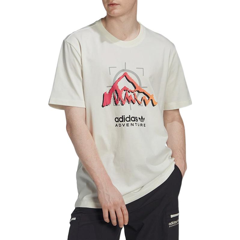 Men's adidas originals Mountain Peak Alphabet Logo Printing Round Neck Casual Short Sleeve White T-Shirt HK4983