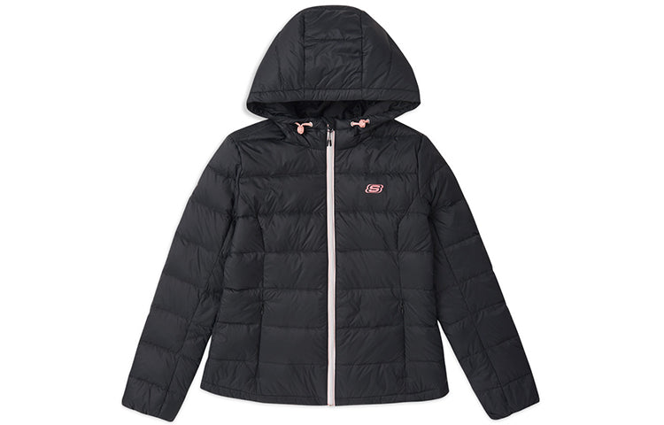 (WMNS) Skechers Packable Hooded Down Jacket 'White Black' L419W038