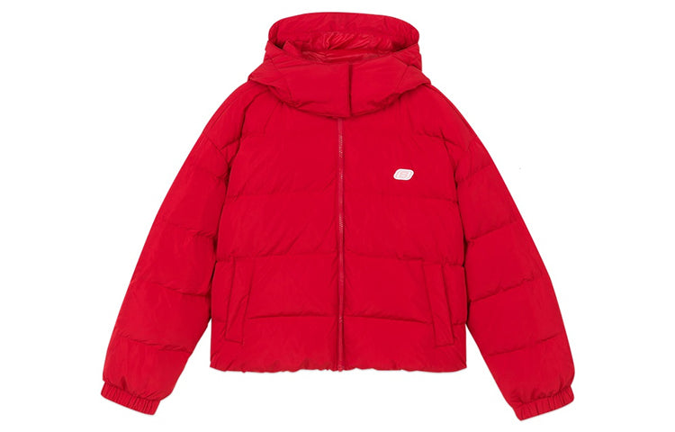 (WMNS) Skechers Short Warm Hooded Long Sleeve Down Jacket 'White Red' L420W022