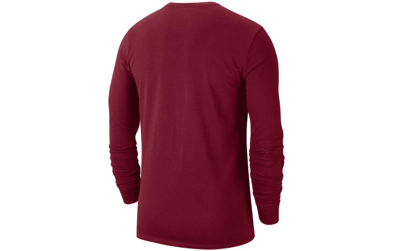 Men's Air Jordan SS22 Solid Color Alphabet Printing Round Neck Long Sleeves Wine Red T-Shirt DO6799-613