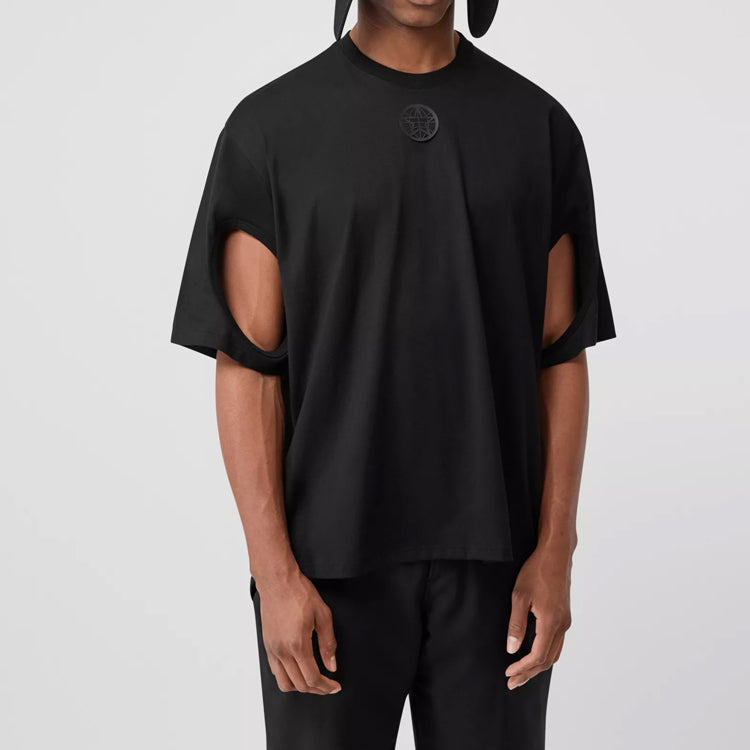 Men's Burberry Hollow Out Sleeve Printing Cotton Loose Black 45637891