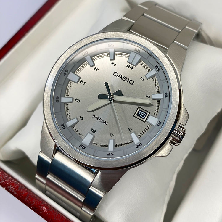 Men's CASIO ENTICER Series Minimalistic Fashion Watch Mens Silver Analog MTP-E173D-7AV