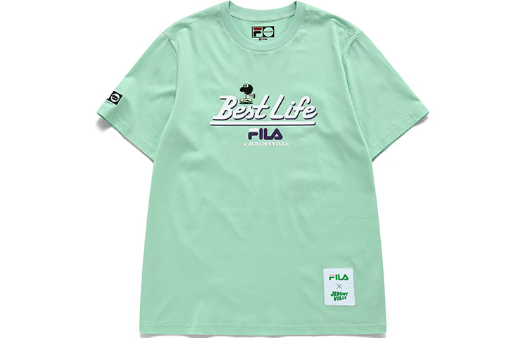 FILA FUSION x Jeremyville Crossover Cartoon Alphabet Printing Sports Short Sleeve Couple Style Green T11U139104F-LG