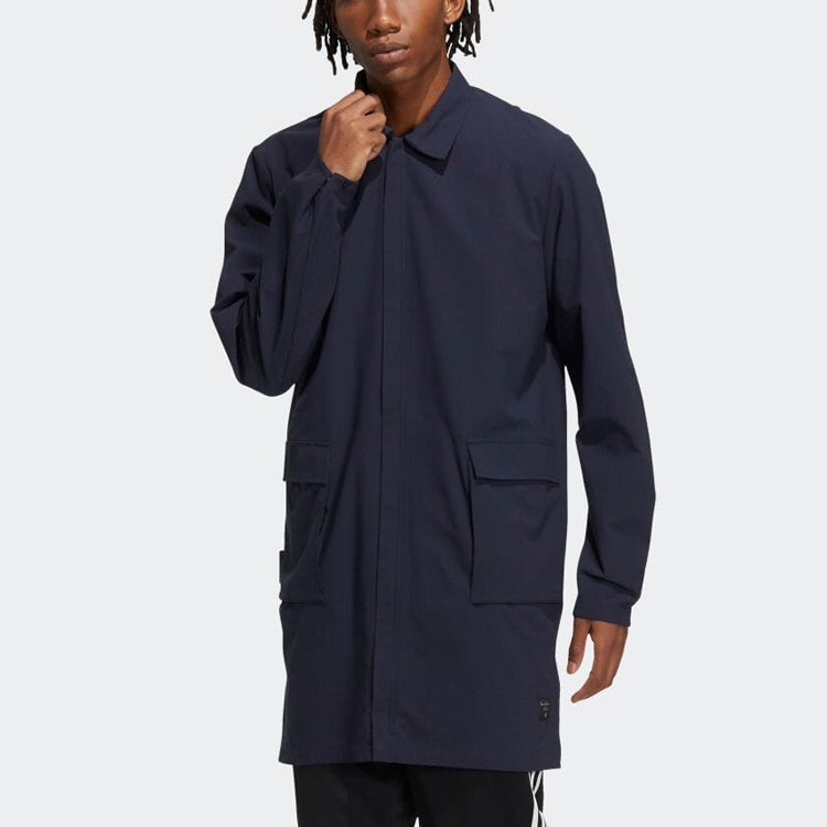 Men's adidas Casual Breathable Lapel Long Sleeves Jacket Japanese Version Navy Blue HD0011