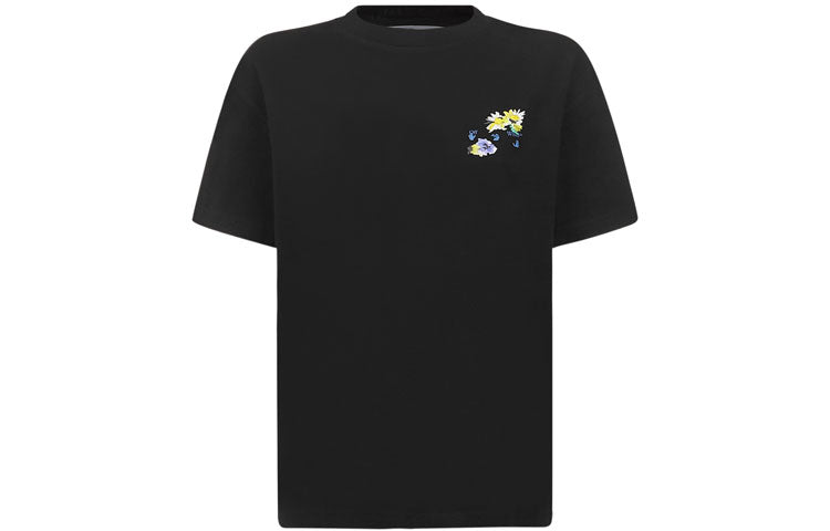 (WMNS) Off-White SS21 Plant Flower Plaid Round Neck Short Sleeve Slim Fit Black T-Shirt OWAA089S21JER0021001