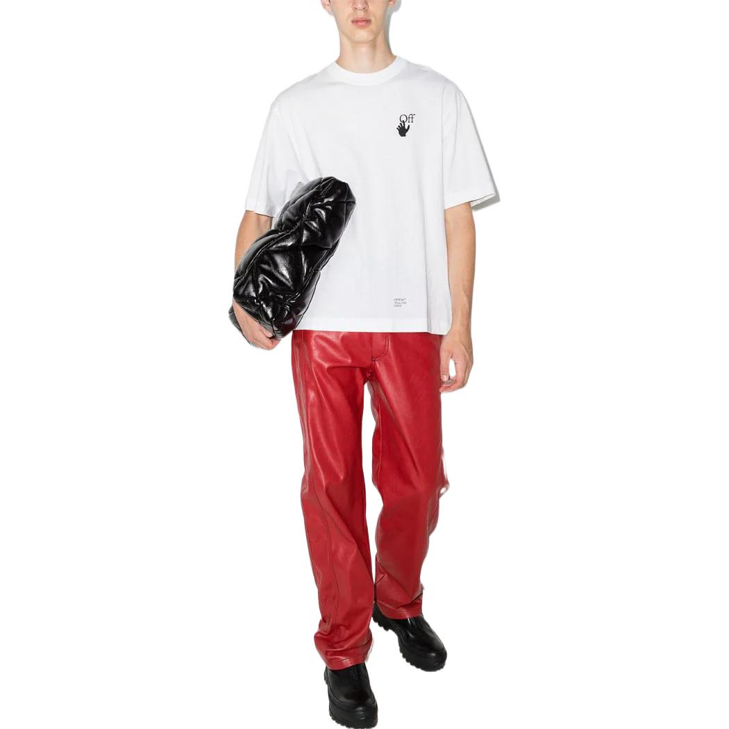 Men's Off-White SS22 Caravaggio Arrow Pattern Logo Printing Round Neck Short Sleeve White T-Shirt OMAA120F21JER00701100110