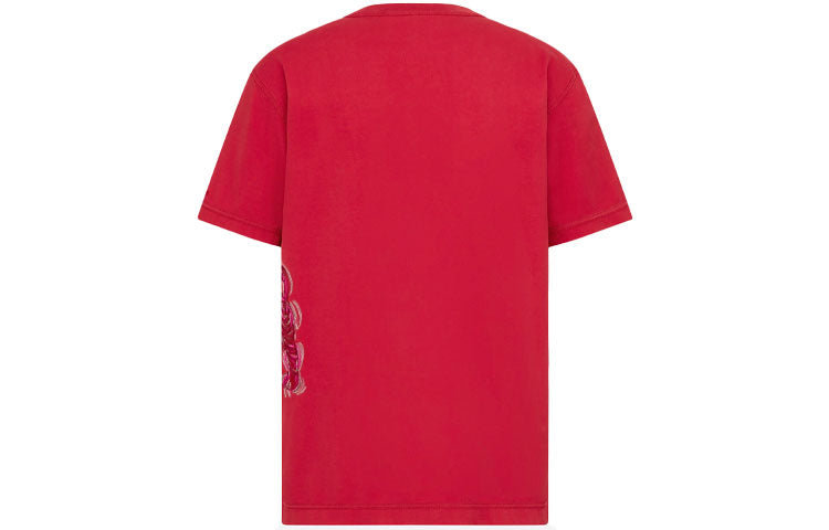 Men's DIOR x Kenny Scharf Crossover SS22 Tiger Embroidered Short Sleeve Red 213J646A0677-C383
