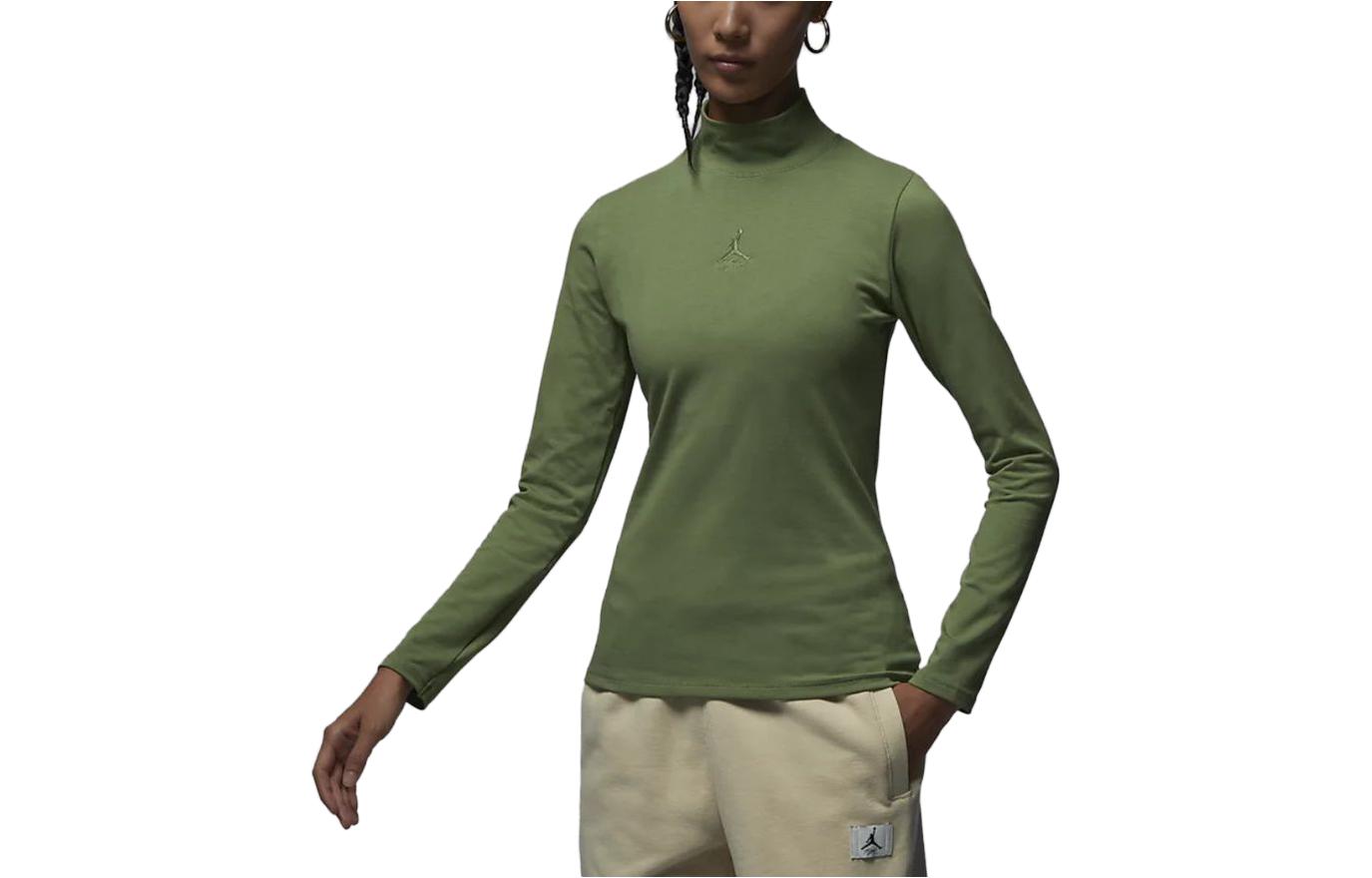 (WMNS) Air Jordan Long-Sleeve Mock Neck Top 'Light Olive Green' FQ8061-340