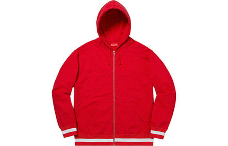 Supreme SS19 Old English Stripe Zip Up Sweatshirt Red Logo SUP-SS19-607