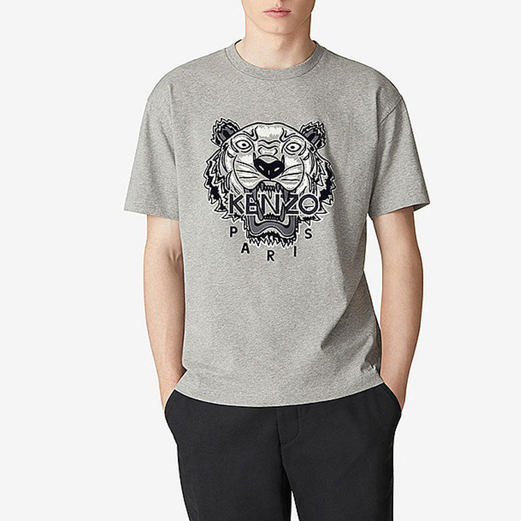 Men's KENZO Tiger Head Embroidered Pattern Loose Short Sleeve Gray FA65TS0654YV-94