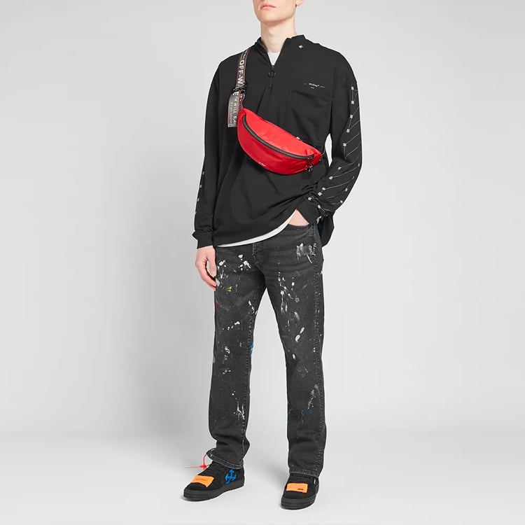 Off-White Cotton High Collar Long Sleeves Black OMAB031E191850011091
