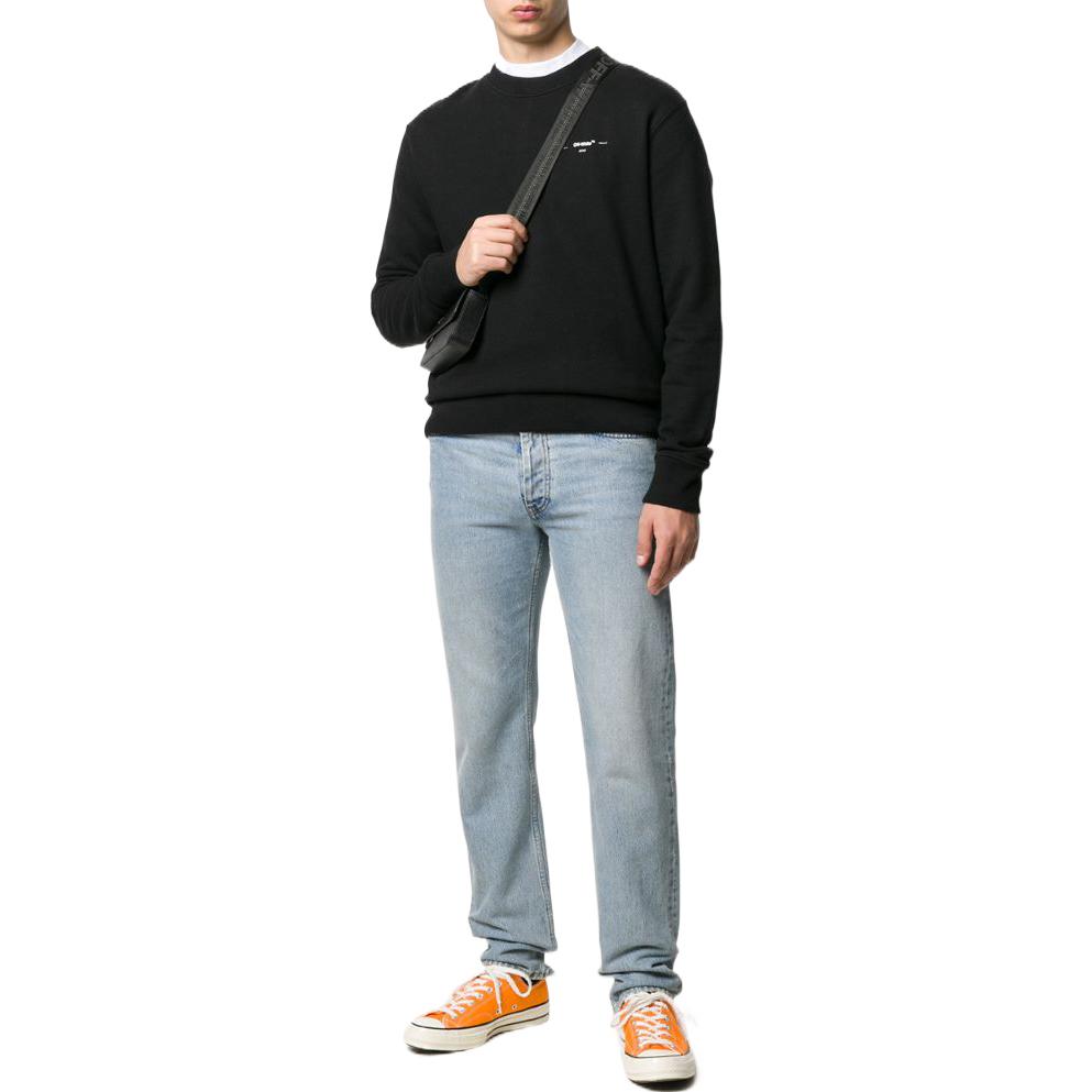 Men's Off-White FW22 Solid Color Logo Round Neck Long Sleeves Version Black OMBA025R20D250321091BLACK