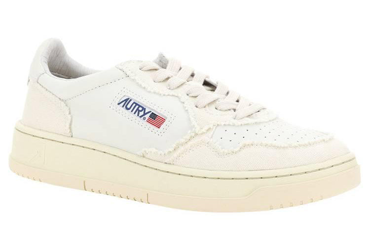 Autry Medalist Low Soft Goatskin Frayed Canvas 'White Ivory White' AULM-CB01