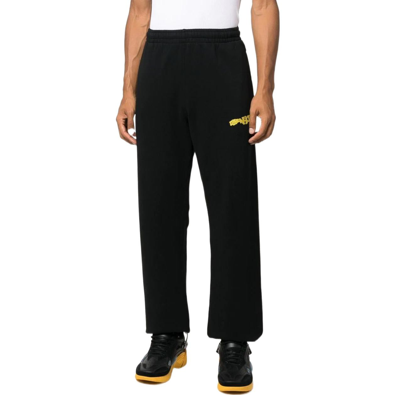Men's Off-White Stripe Logo Printing Casual Sports Pants/Trousers/Joggers Version Black OMCH029F22FLE0261018