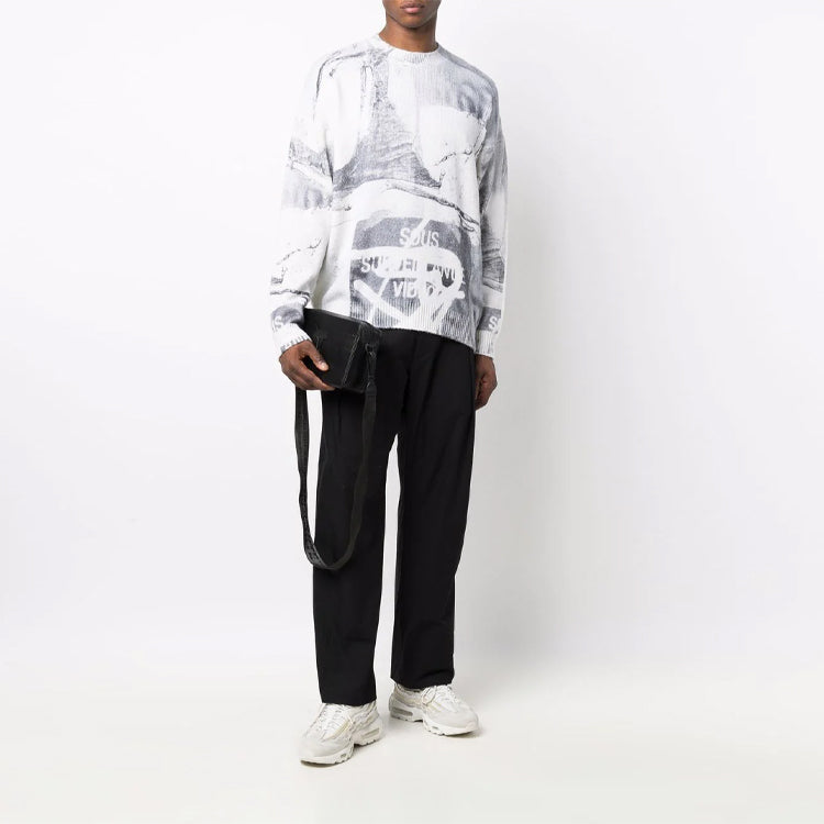 Men's Off-White FW21 Abstract Printing Round Neck Pullover Wool Sweater Loose Fit White OMHE101F21KNI0016110