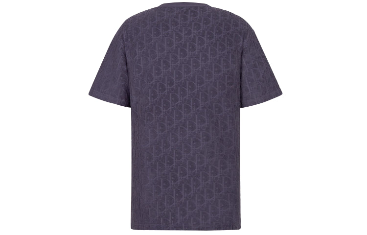 Men's DIOR SS21 Oblique Printing Cotton Round Neck Short Sleeve Purple 113J692A0614-C484