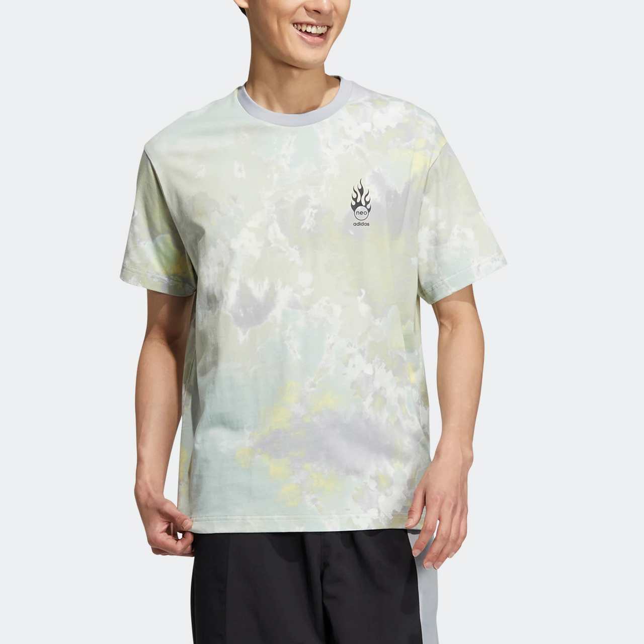 adidas neo Logo Printing Round Neck Sports Short Sleeve Light Green T-Shirt HN4738