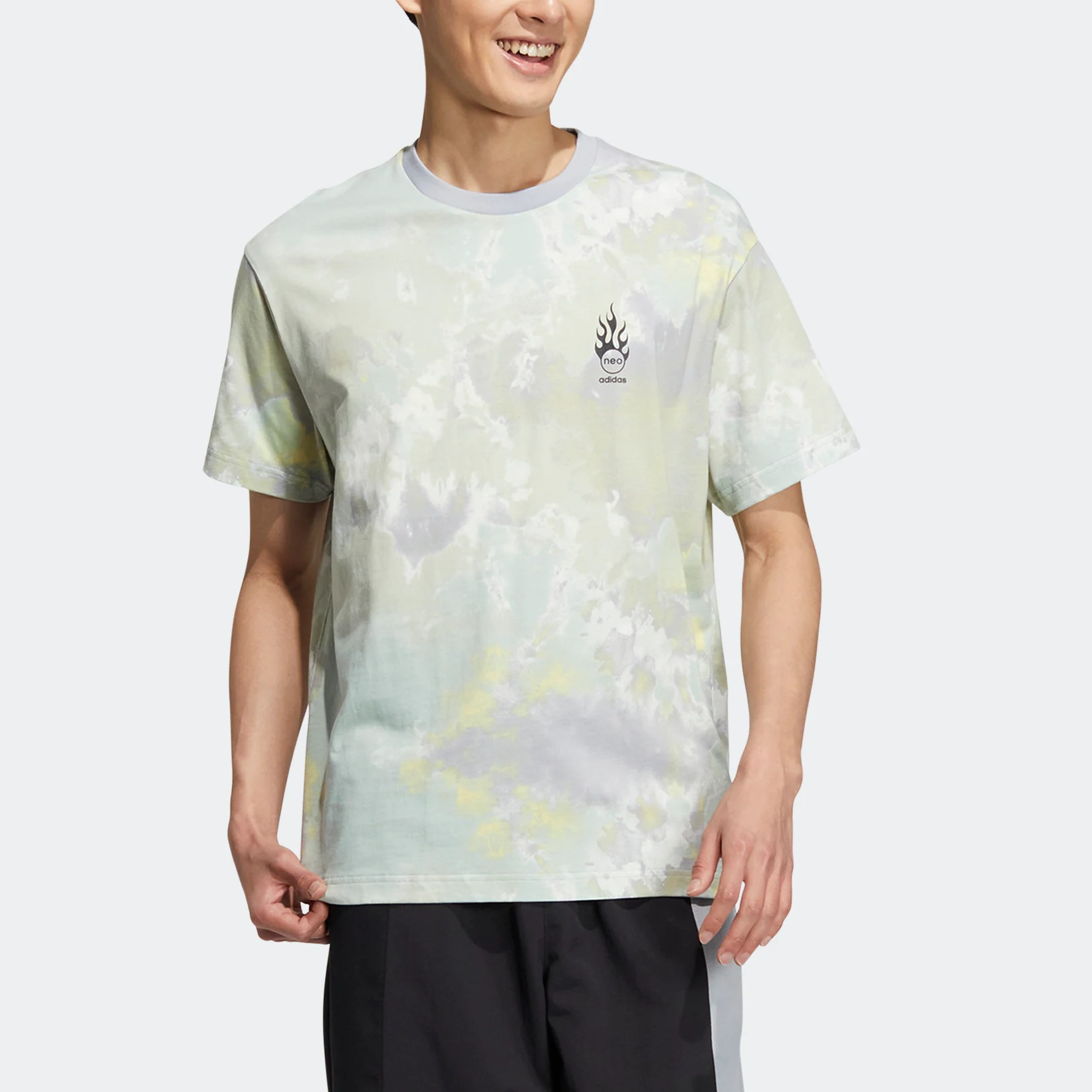 adidas neo Logo Printing Round Neck Sports Short Sleeve Light Green T-Shirt HN4738