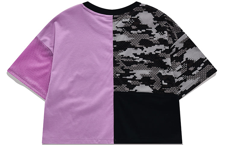 FILA FUSION Logo Printing Splicing Round Neck Loose Short Sleeve Black T11W136101F-VT