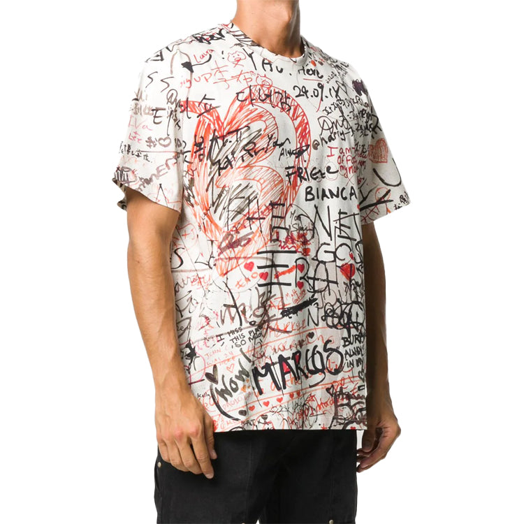 Men's Burberry Graffiti Print Short Sleeve White 8024731