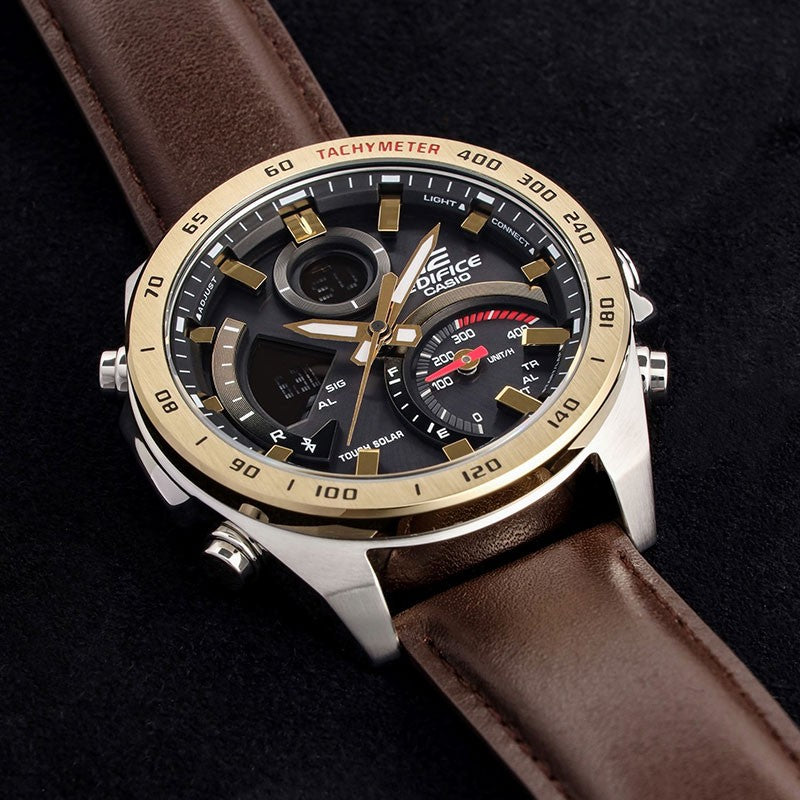 CASIO Waterproof EDIFICE Solar Powered Mens Black Analog/Digital Combo ECB-900GL-1A