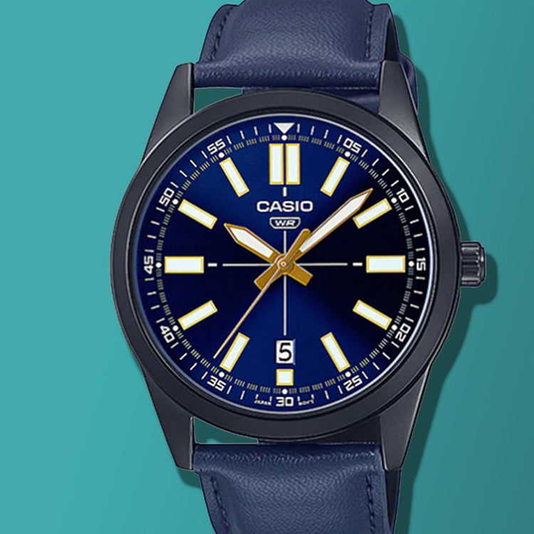 Casio Dress Pointer Display Analog Watch 'Metallic Blue Gold' MTP-VD02BL-2E