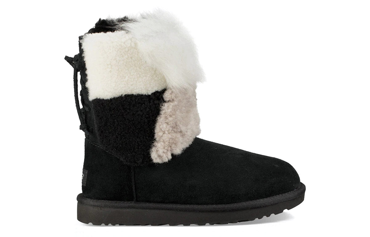 (WMNS) UGG Classic Short Patchwork Fluff Stay Warm Cozy Fleece Lined Black 1098071-BLK