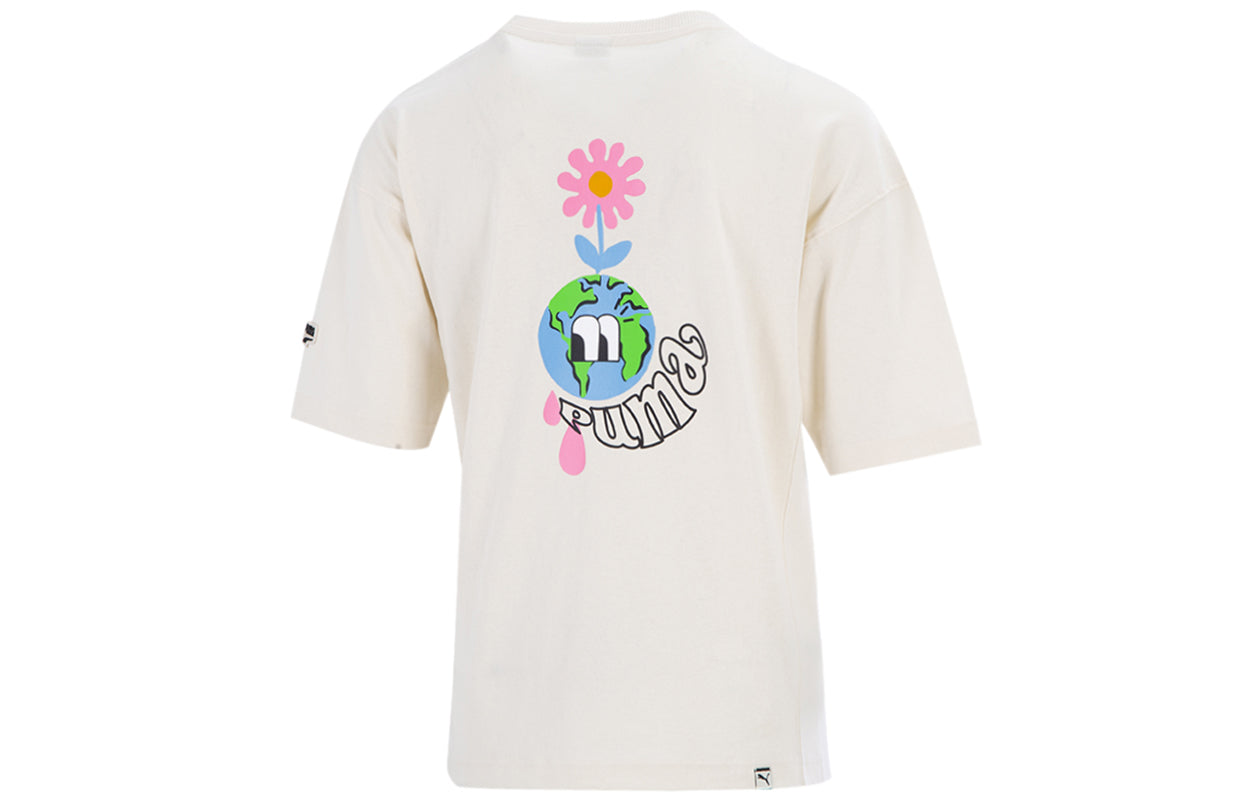 (WMNS) PUMA Downtown Graphic Printing Casual Sports Round Neck Short Sleeve Creamy White 533050-73