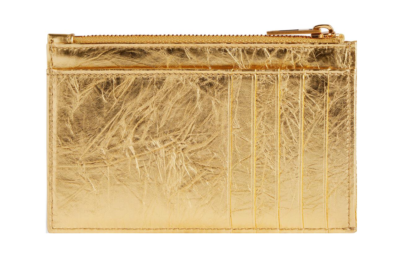 (WMNS) Balenciaga Crush Long Coin And Card Holder Metallized Quilted 'Gold' 7664652AAYO8004