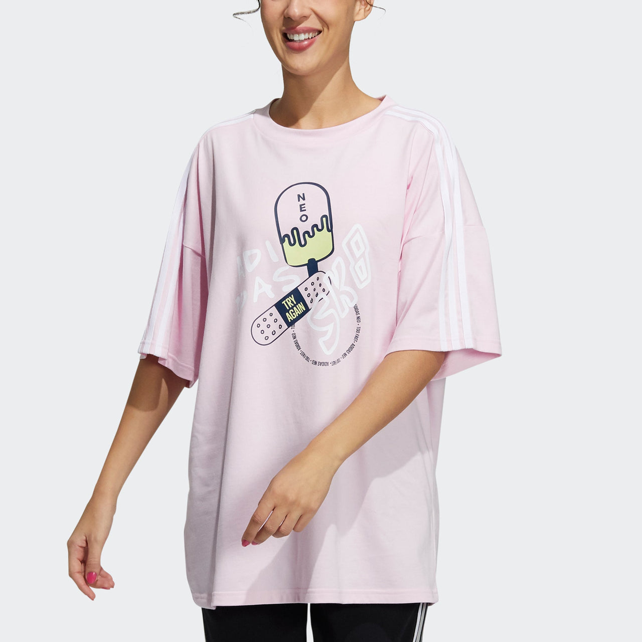 (WMNS) adidas neo May Tee 3 Cartoon Printing Loose Sports Short Sleeve Pink H61997