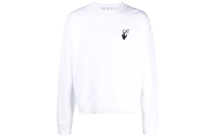 Men's Off-White Logo Arrow Pattern Pullover Loose Fit White OMBA035F21FLE0020110