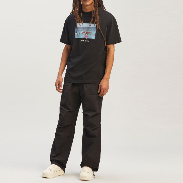 Palm Angels Getty Speedboat Tee 'Black White' PMAA001S23JER0031001