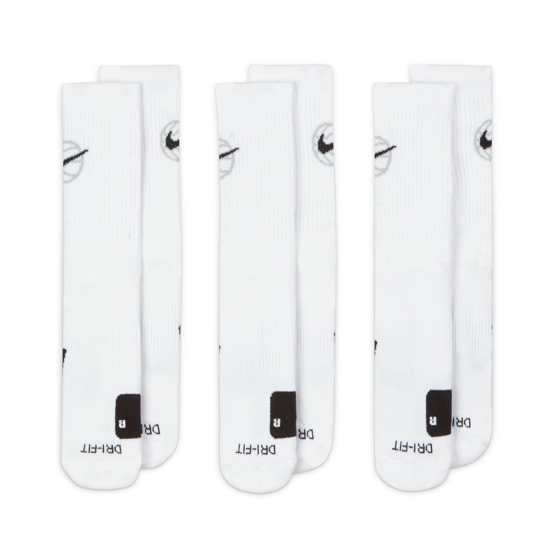 Nike Everyday Crew Basketball Sports Quick Dry Mid Tops Socks Unisex 3 Pairs White DA2123-100