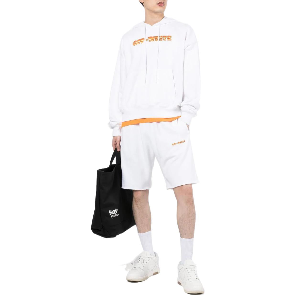 Men's Off-White Solid Color Logo Printing Pattern Elastic Waistband Straight Shorts White OMCI006S22FLE0060120WHITE