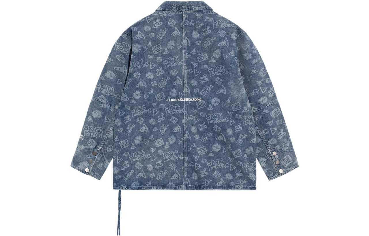 Li-Ning Skateboard Series Full Print Washed Denim Jacket 'Light Blue White' AJDS047-1