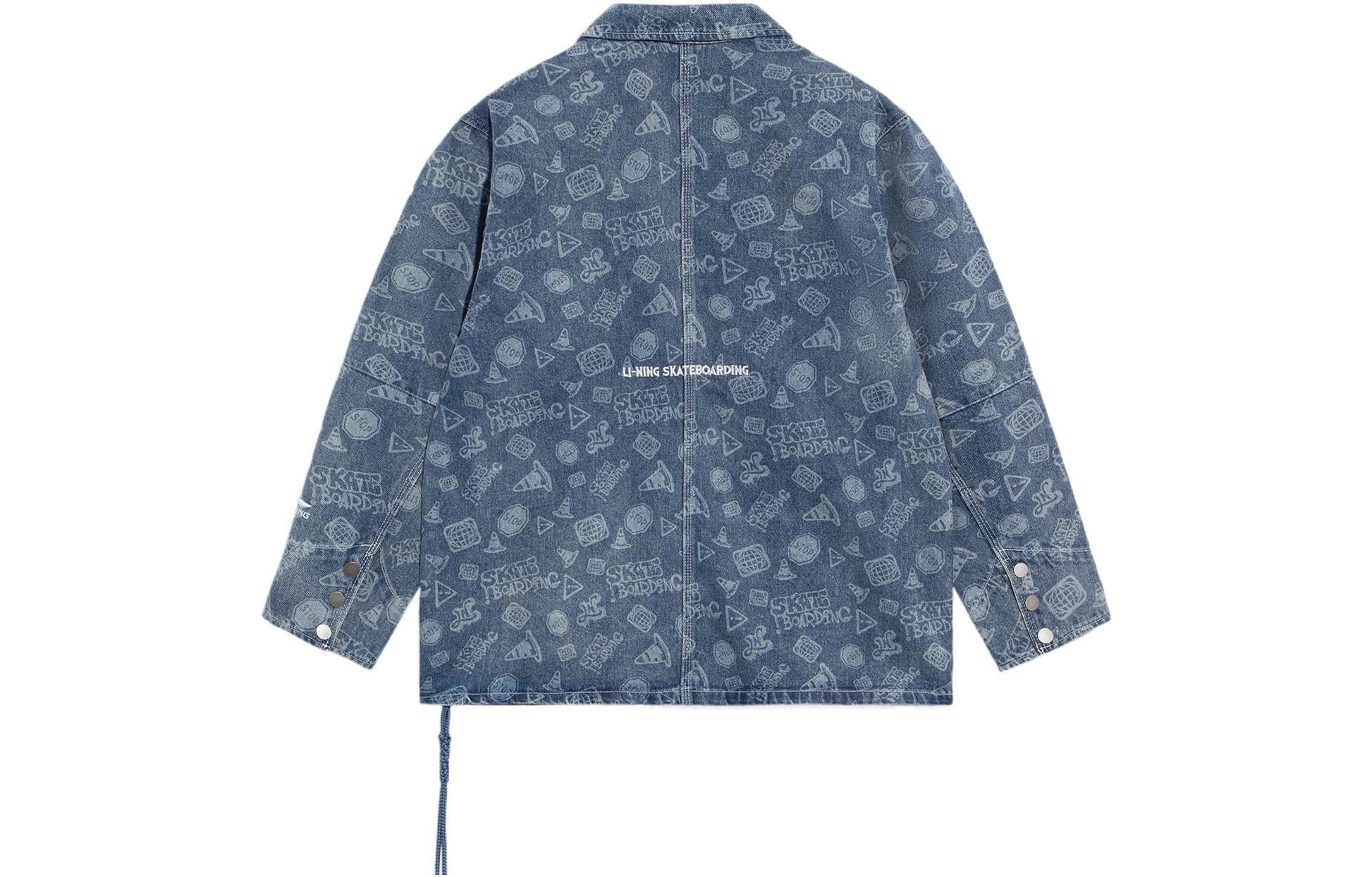 Li-Ning Skateboard Series Full Print Washed Denim Jacket 'Light Blue White' AJDS047-1
