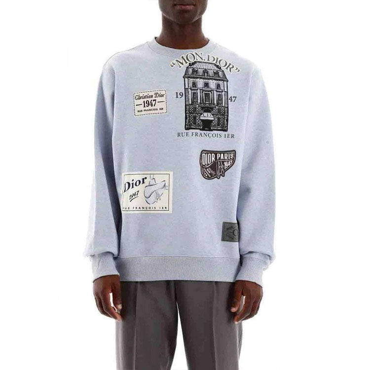 DIOR Badge Print Crewneck Sweater For Men Blue 013J603B0531-580