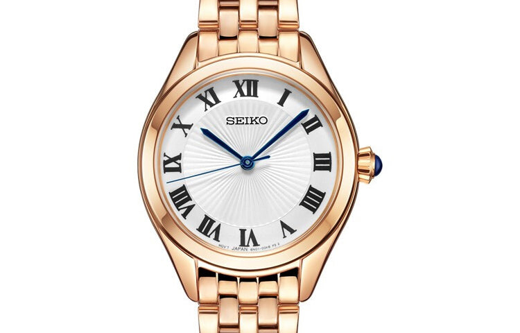 SEIKO Fashion Blue White Dial Rose Gold Strap 5 Waterproof Quartz Watch SWR042P1
