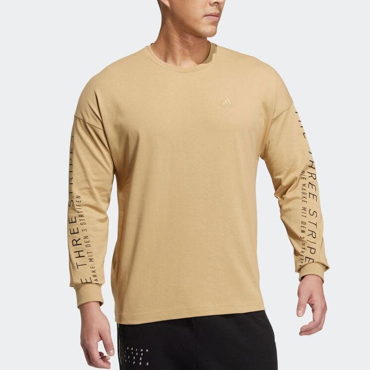 adidas Solid Color Minimalistic Alphabet Printing Round Neck Pullover Unisex Khaki HM2696