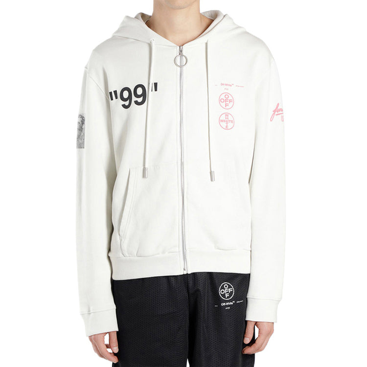 Off-White MENS Virgil Abloh Zipped Hoodie White OMBE001R190030110288