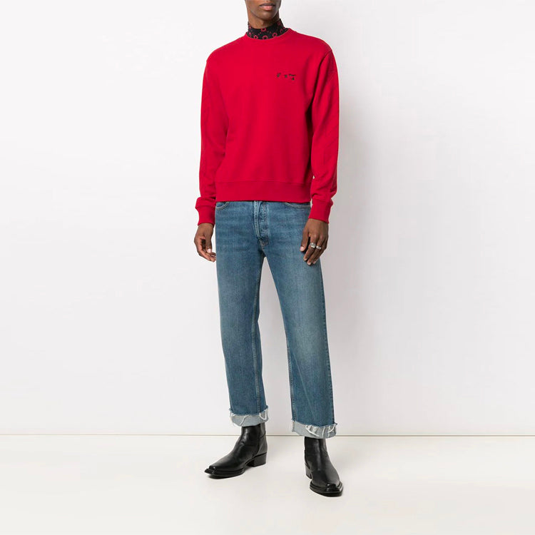 Off-White SS21 Logo Round Neck Long Sleeves Version Red OMBA025S21FLE0022510