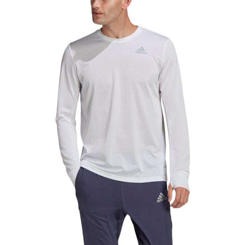 Men's adidas Solid Color Logo Round Neck Long Sleeves White T-Shirt HB7456