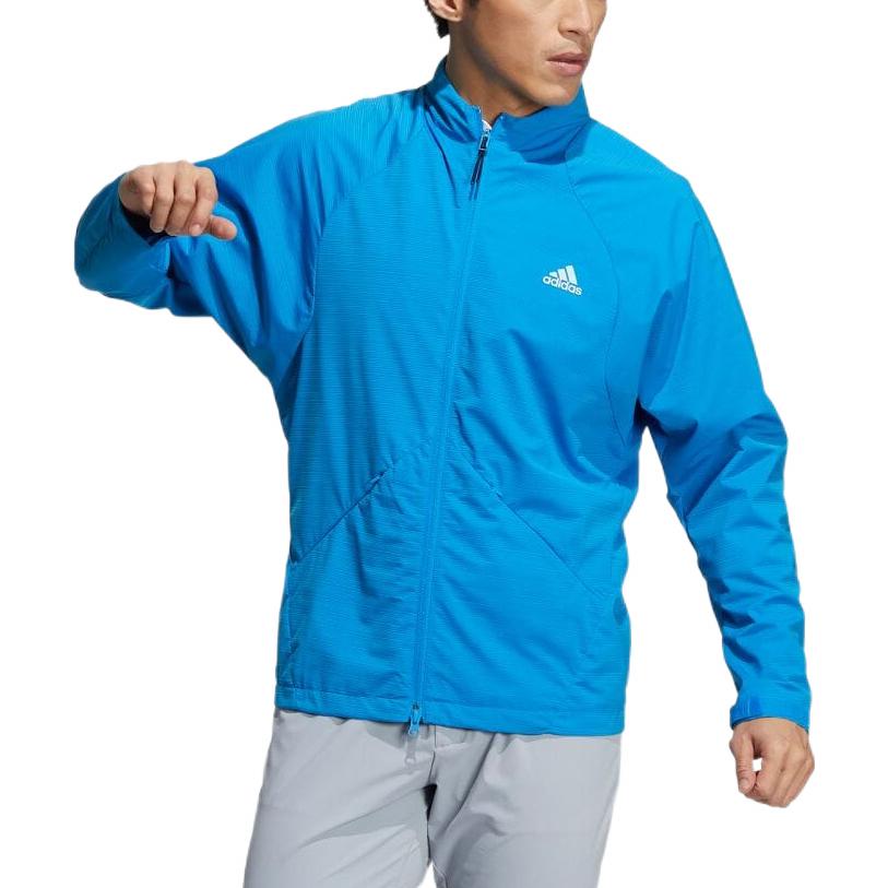 Men's adidas Solid Color Zipper Stand Collar Brand Logo Jacket Japanese Version Blue HB3649