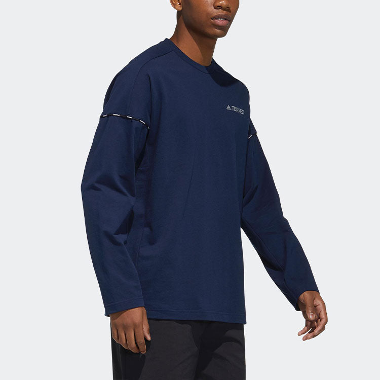 Men's adidas Printing Logo Round Neck Long Sleeves College Navy Blue T-Shirt GN9456