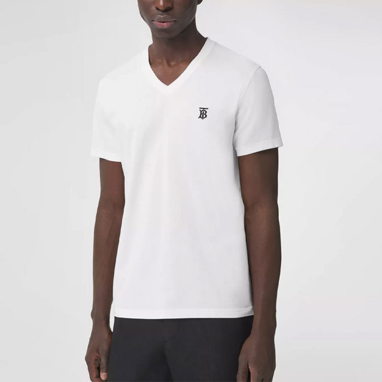 Burberry Embroidered TB Small Label V neck Short Sleeve Unisex White 8017258-A1464