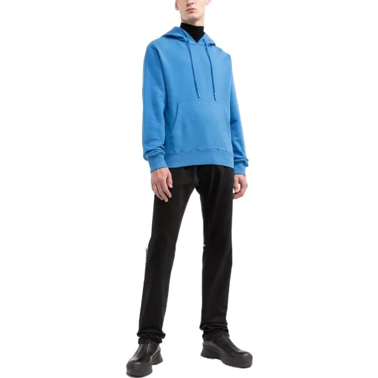 Men's Off-White FW22 Solid Color Back Stripe Printing Hooded Long Sleeves Version Blue OMBB097F22FLE0034545