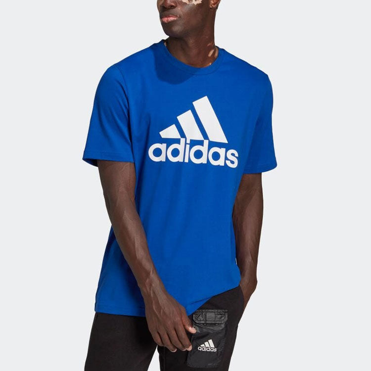 Men's adidas Logo Printing Straight Round Neck Pullover Short Sleeve Japanese Version Blue T-Shirt HE1852