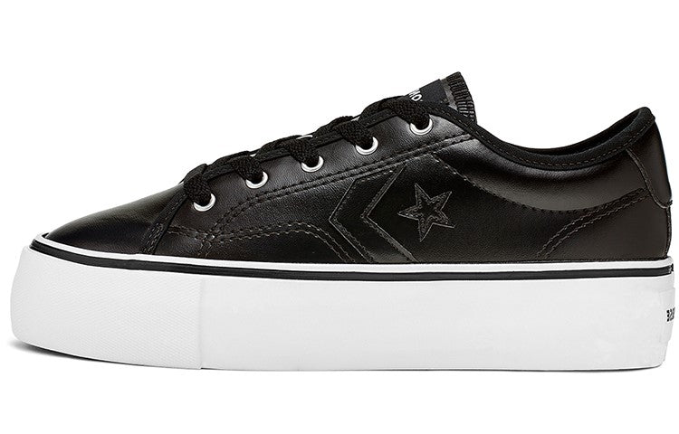 (WMNS) Converse Star Replay Platform Leather Low Top Thick Sole Black White 565249C