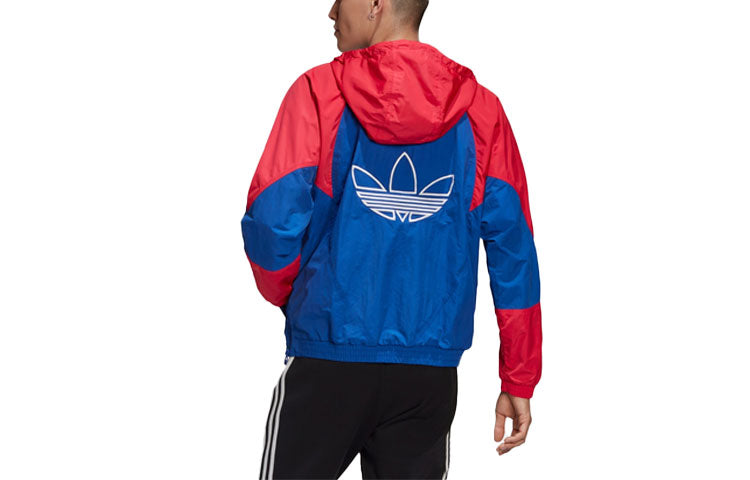 adidas originals Outdoor Windproof Colorblock Sports Splicing Hooded Jacket Blue GE6239